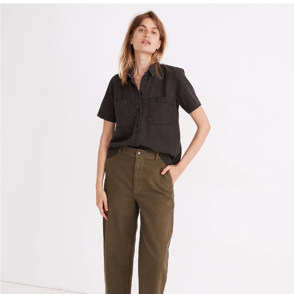 XL Madewell Denim Short-Sleeve Button-Up Shirt in Lunar Wash